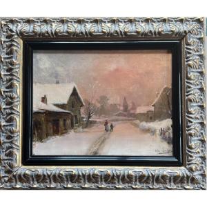 Snowy Scene Signed Théodore Levigne