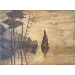 Marine , Huile Sur Toile de Eugène Sans  