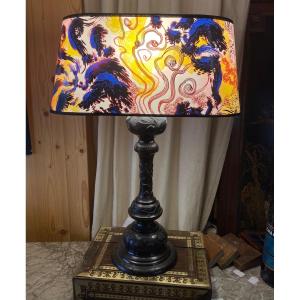 Lamp: 19th Century Japanese Bronze Base, Contemporary Lampshade Creation 