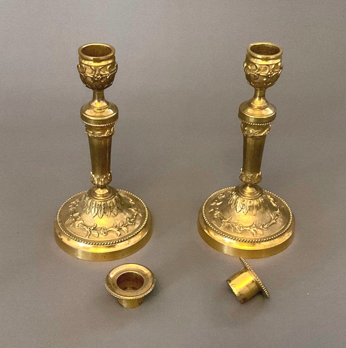 Pair Of Torches Sign. E. Enot In Gilt Bronze - Paris 19th -photo-3