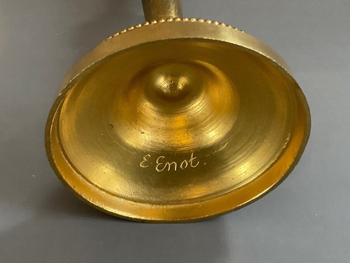 Pair Of Torches Sign. E. Enot In Gilt Bronze - Paris 19th -photo-2