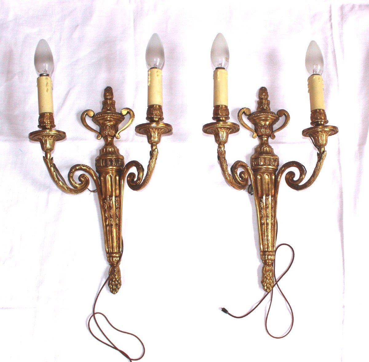 Pair Of Louis XVI Style Sconces In Gilt Bronze With Lampshade