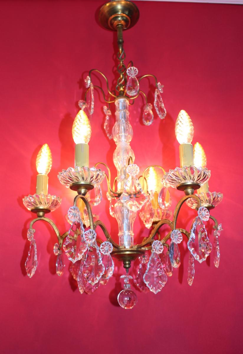 Lustre Cage En Bronze 6 Feux Et Avec Cristal Style Louis XVI-photo-2