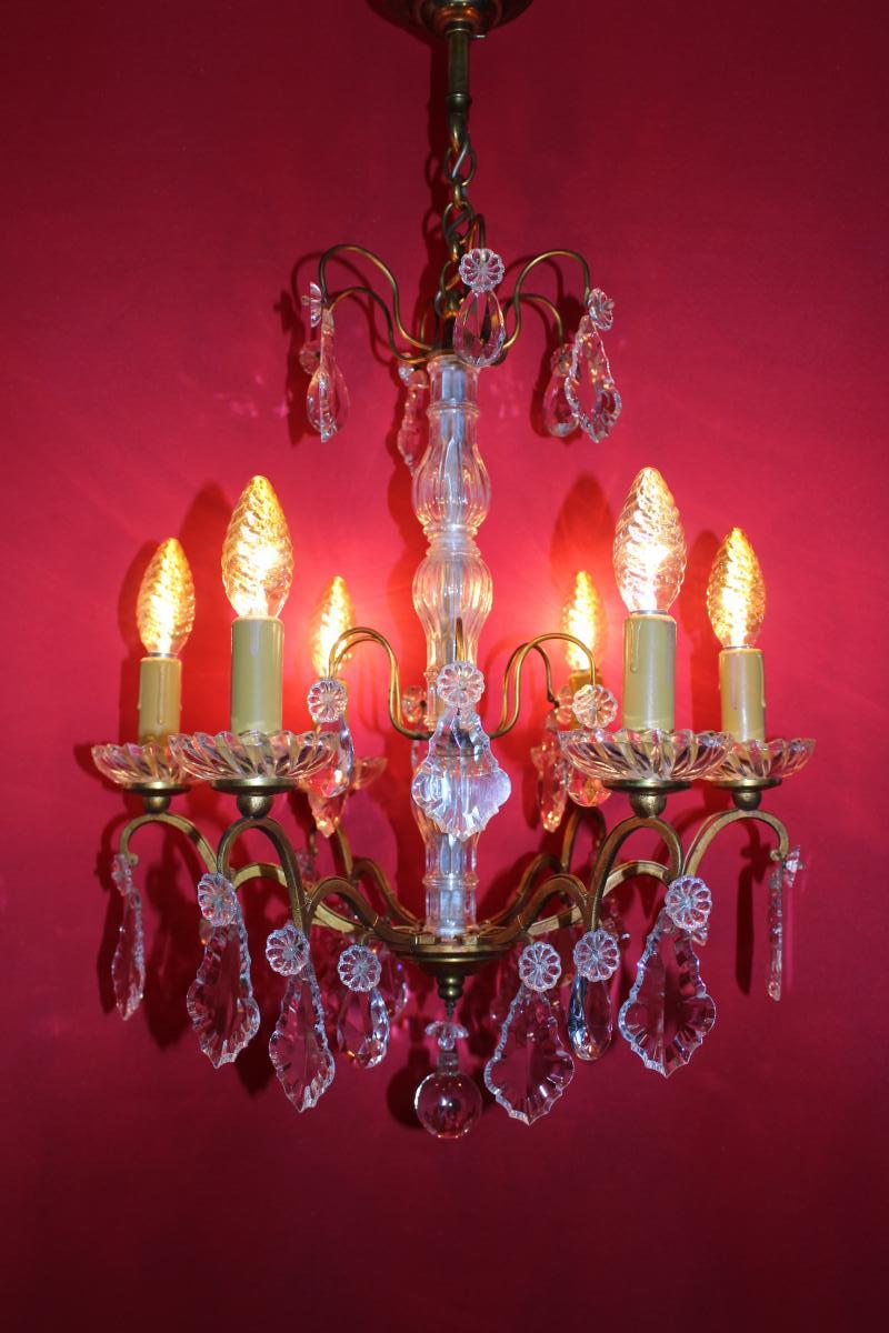 Chandelier Cage Bronze 6 Lights And With Crystal Louis XVI Style-photo-4