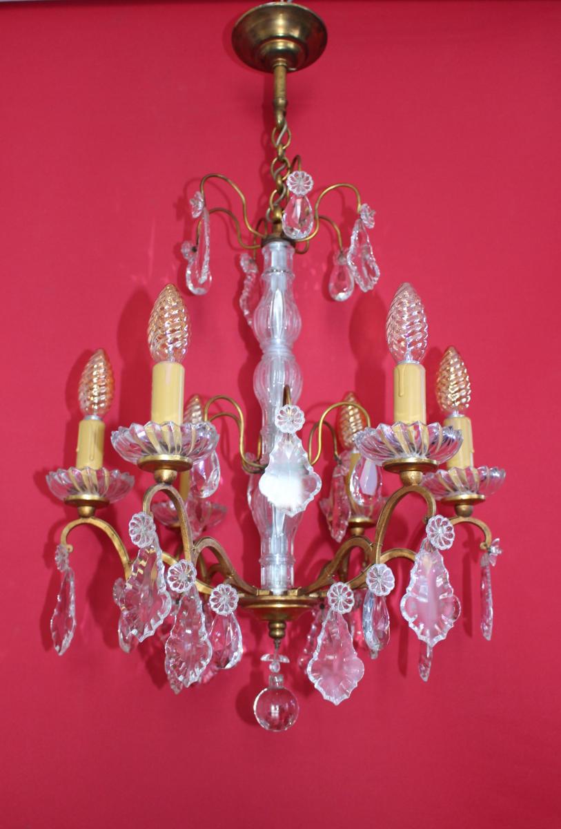 Chandelier Cage Bronze 6 Lights And With Crystal Louis XVI Style-photo-2