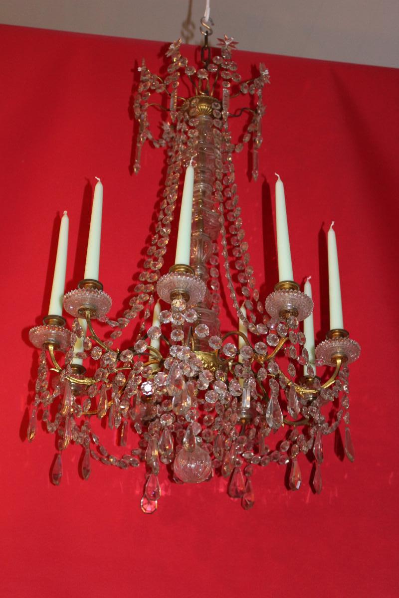 Large Chandelier Cage Bronze 9 Lights And Crystal 19th-photo-5