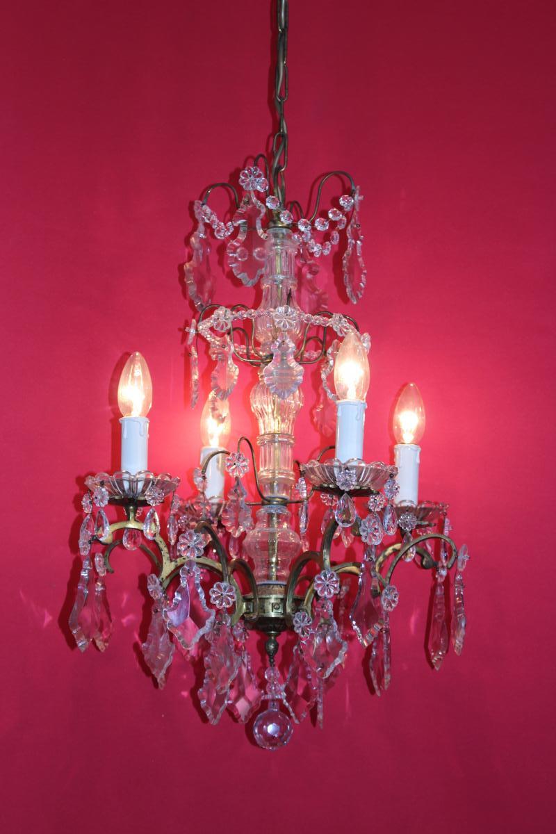 Lustre Cage En Bronze 4 Feux Avec Cristal Style Louis XVI -photo-3