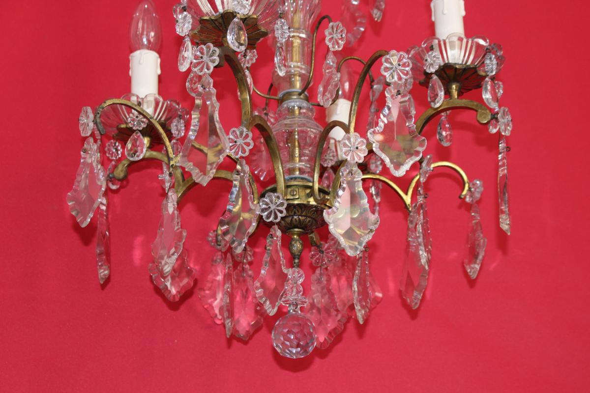 Lustre Cage En Bronze 4 Feux Avec Cristal Style Louis XVI -photo-3