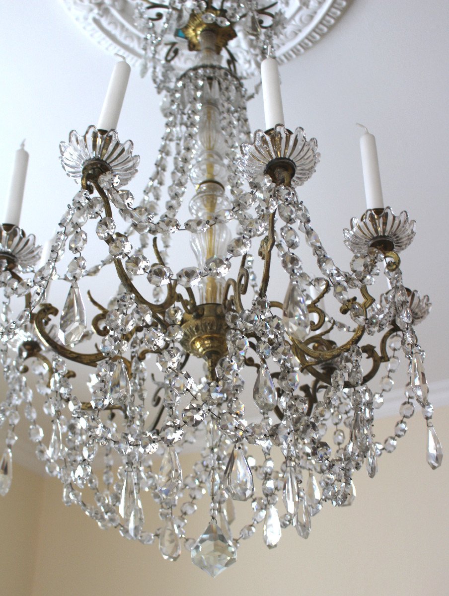 Portieux Large Cage Chandelier In Gilt Bronze 9 Lights And Crystal-photo-4