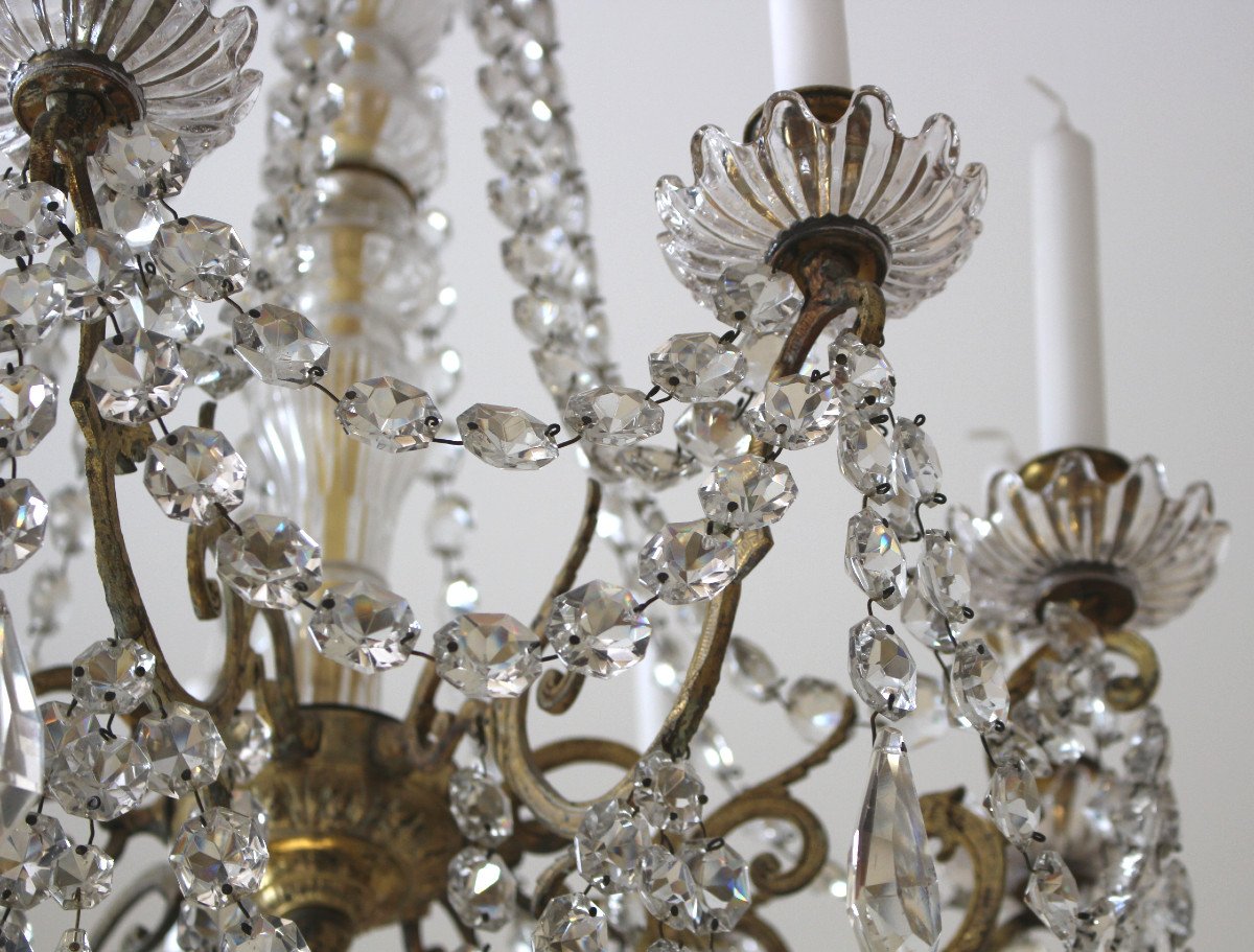 Portieux Large Cage Chandelier In Gilt Bronze 9 Lights And Crystal-photo-3