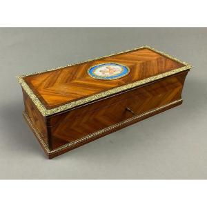 Glove Box Susse Frères Paris 19th Marquetry And Porcelain