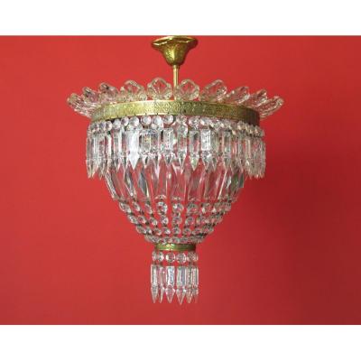 Chandelier Basket Bronze And Leaves Glass Louis XVI Style