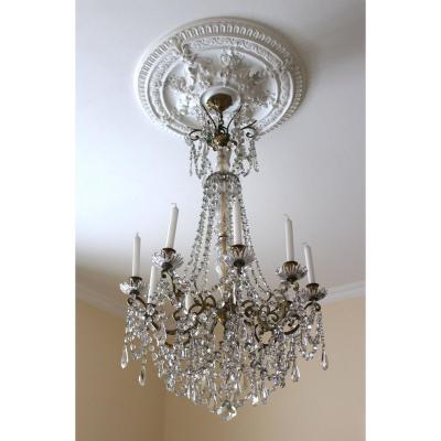 Portieux Large Cage Chandelier In Gilt Bronze 9 Lights And Crystal