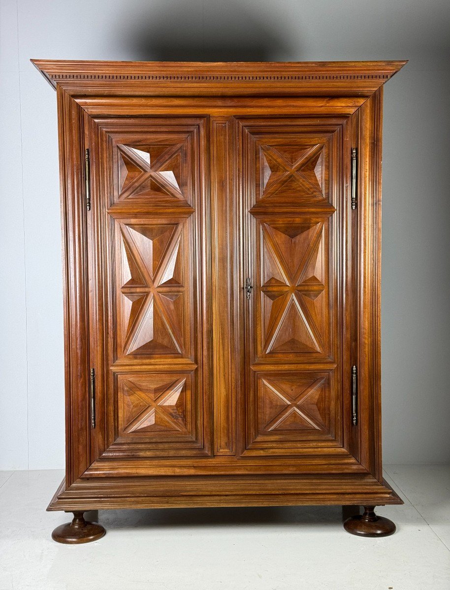 Geometric Burgundy Cabinet Wallnut