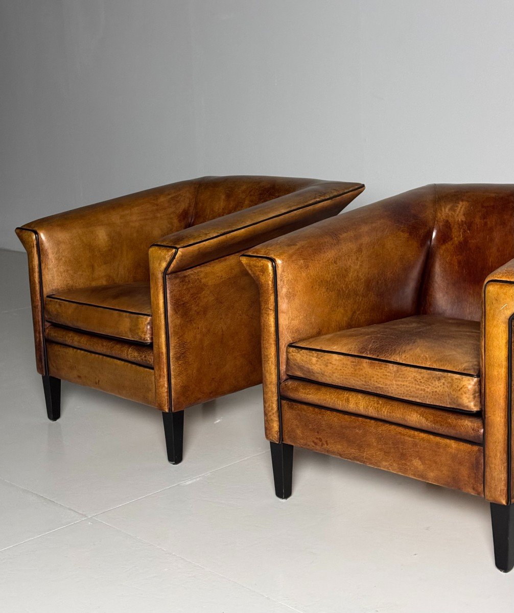 2 Art Deco Club Armchairs In Sheepskin-photo-2