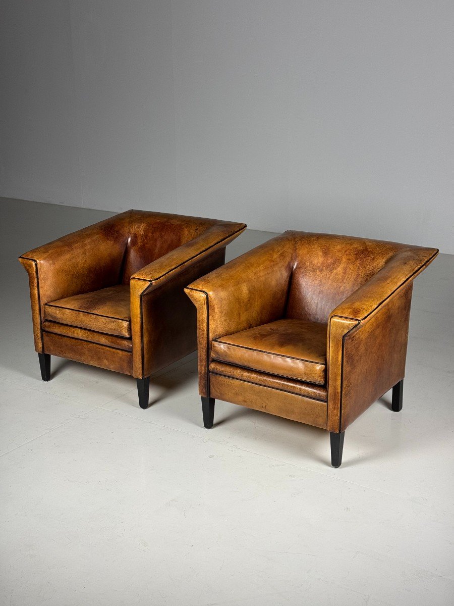 2 Art Deco Club Armchairs In Sheepskin-photo-3