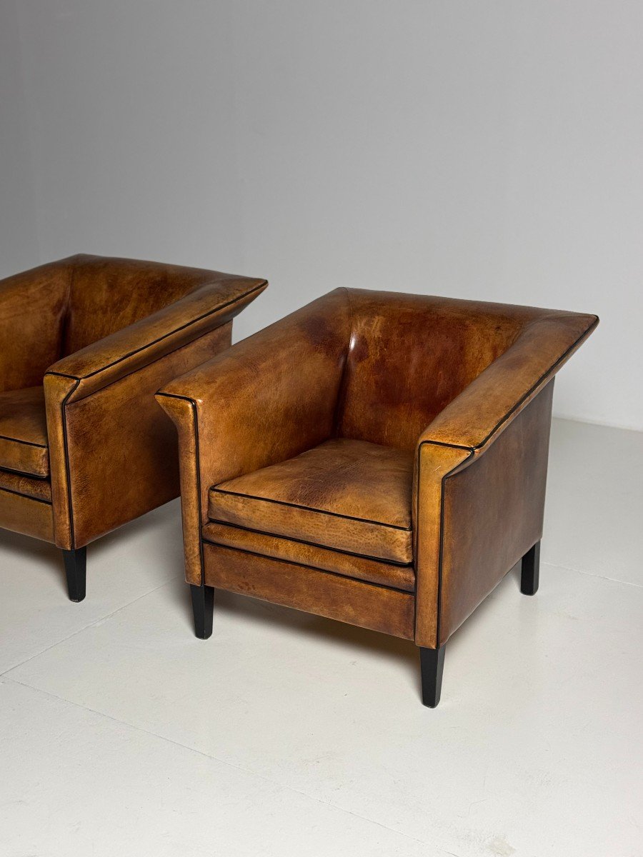 2 Art Deco Club Armchairs In Sheepskin-photo-3