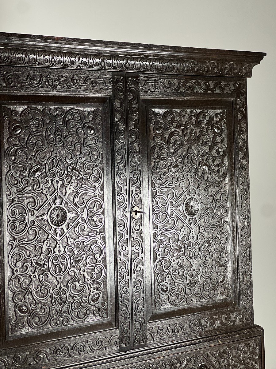 Victorian Hand Carved Oak Armoire -photo-8