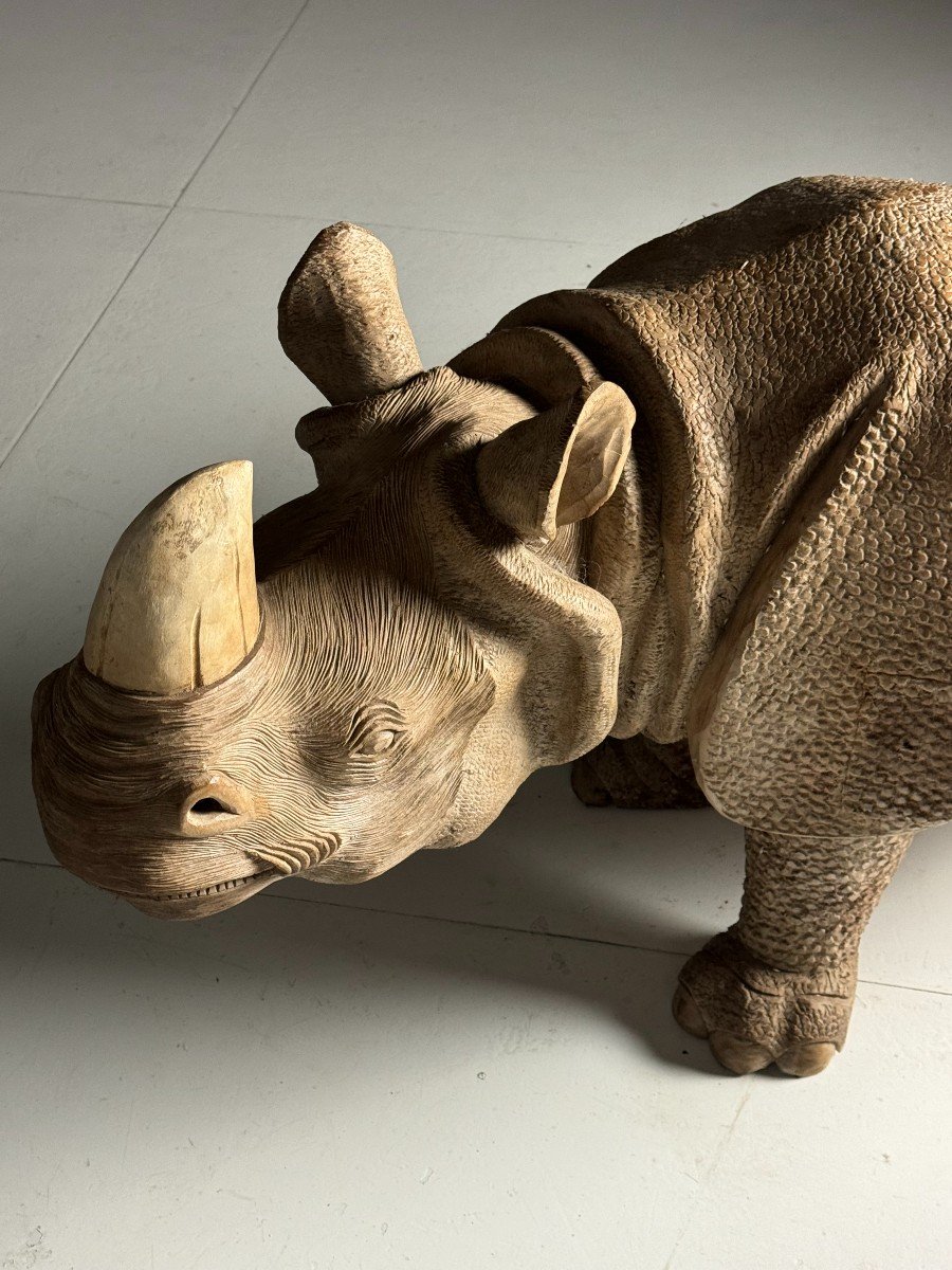 Hand Carved Rhinoceros Statues 1960-photo-4