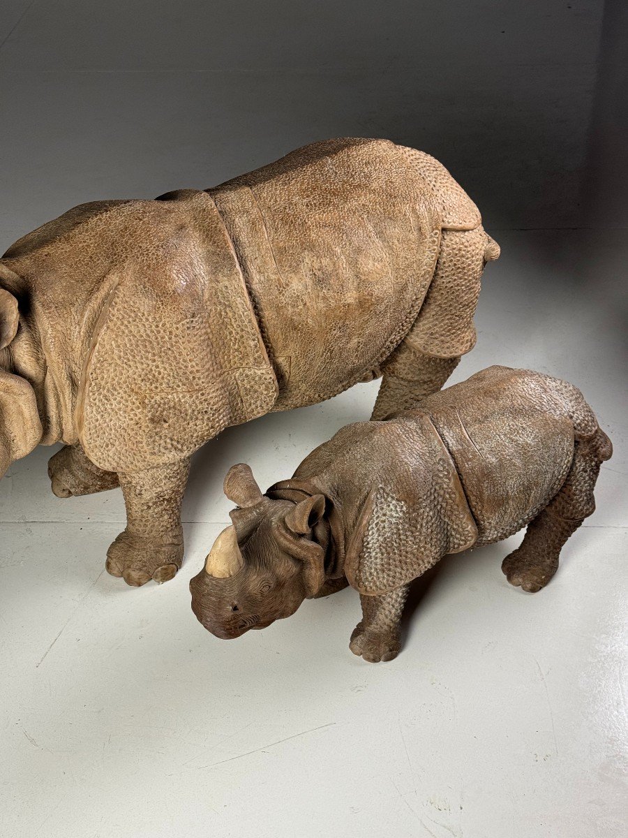 Hand Carved Rhinoceros Statues 1960-photo-4