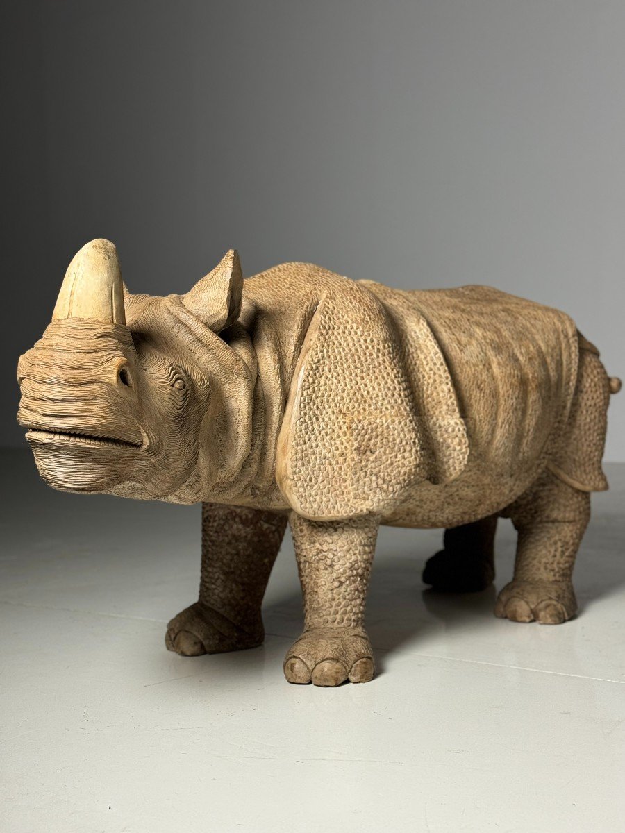 Hand Carved Rhinoceros Statues 1960-photo-6