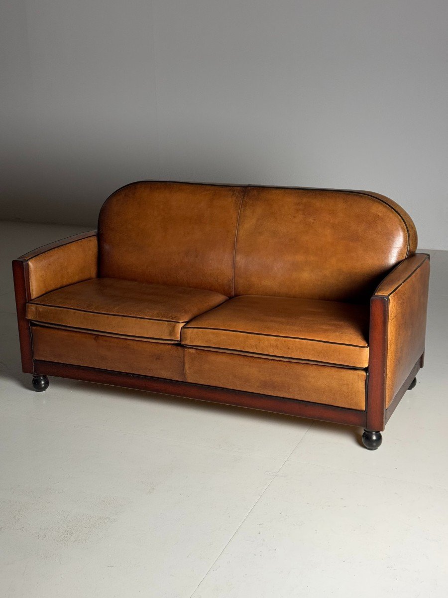 Art Deco Sheepskin Sofa Classic Leather-photo-2