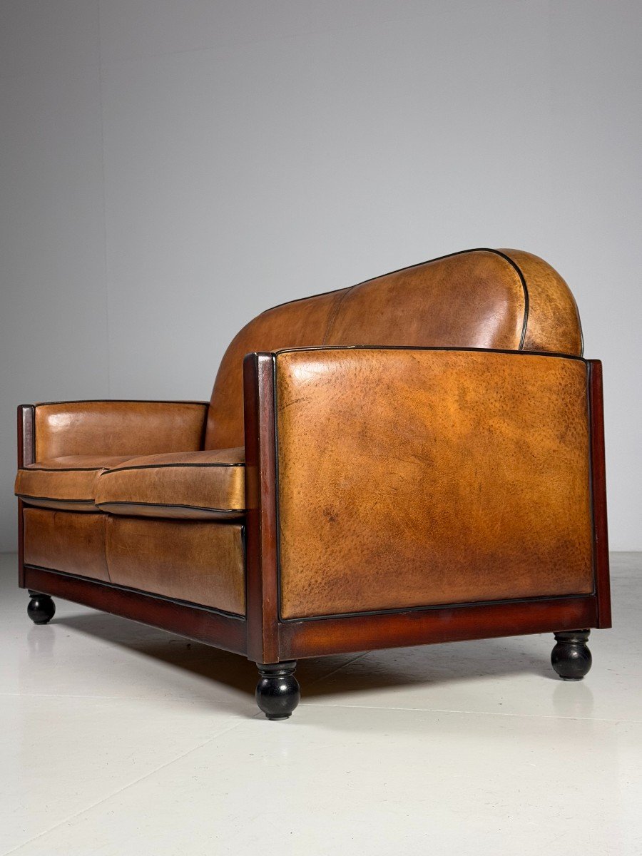 Art Deco Sheepskin Sofa Classic Leather-photo-4