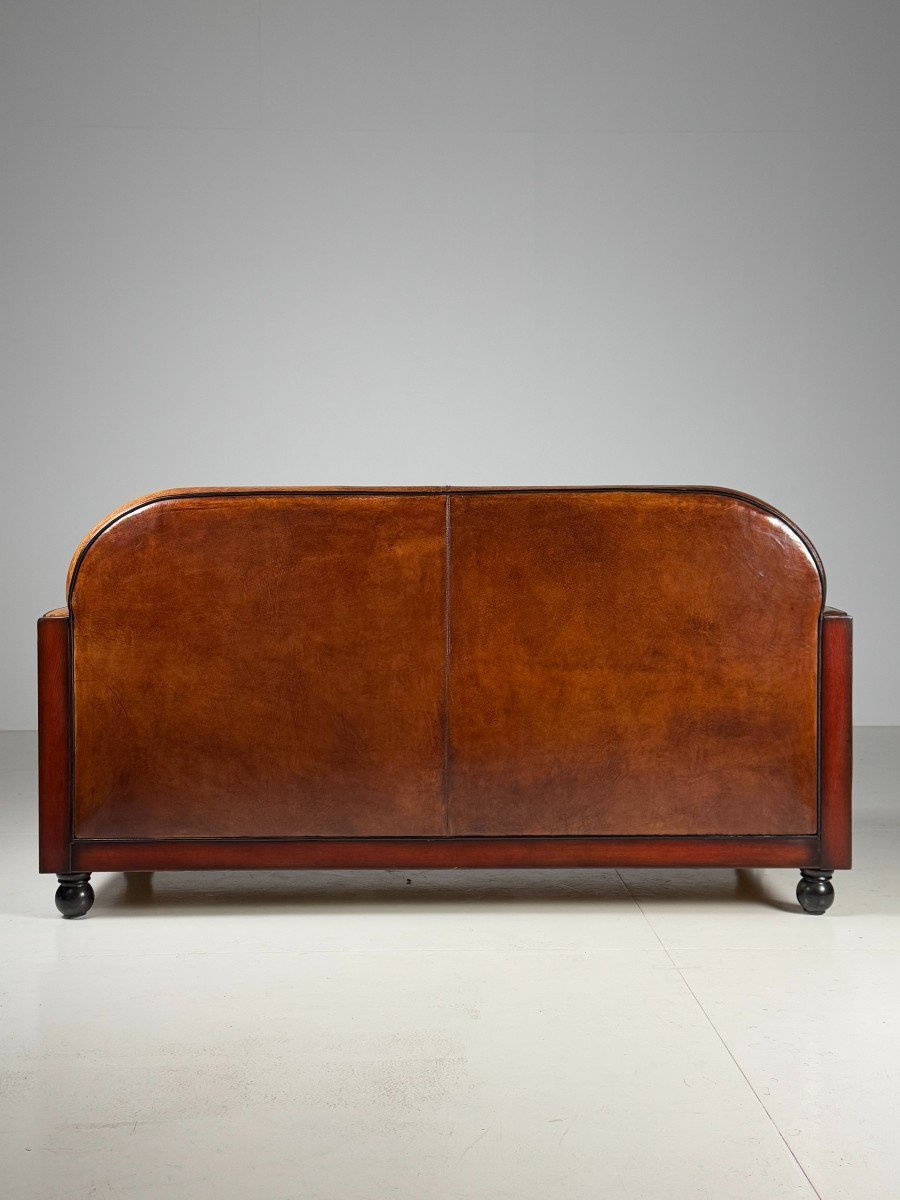 Art Deco Sheepskin Sofa Classic Leather-photo-7