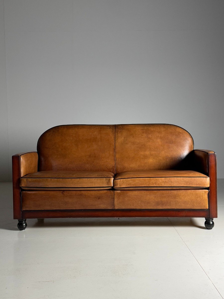 Art Deco Sheepskin Sofa Classic Leather