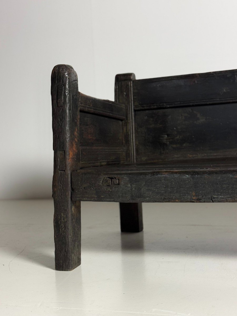 18th Century Antique Black Spanish Bench-photo-3