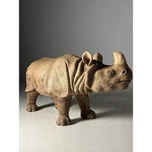 Hand Carved Rhinoceros Statues 1960