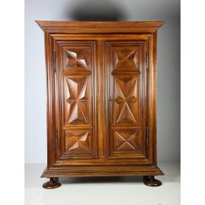 Geometric Burgundy Cabinet Wallnut