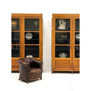 Large Oak Art Deco Display Cabinets