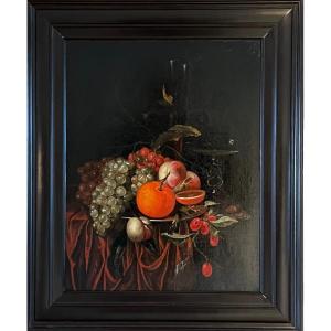 "jan Mortel (attr.) - Dutch Still Life With Fruit, Wine And Venetian Glass"