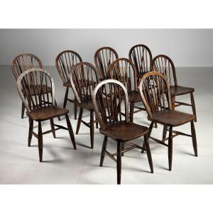 Set Of 10 English Windsor Chairs