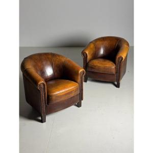 Joris Classic Leather Sheepskin Club Chairs