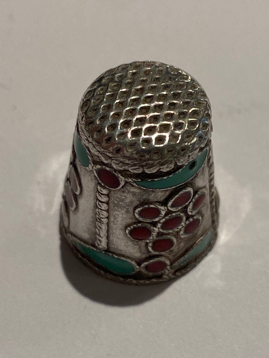 Old Enameled Sterling Silver Sewing Thimbles -photo-2