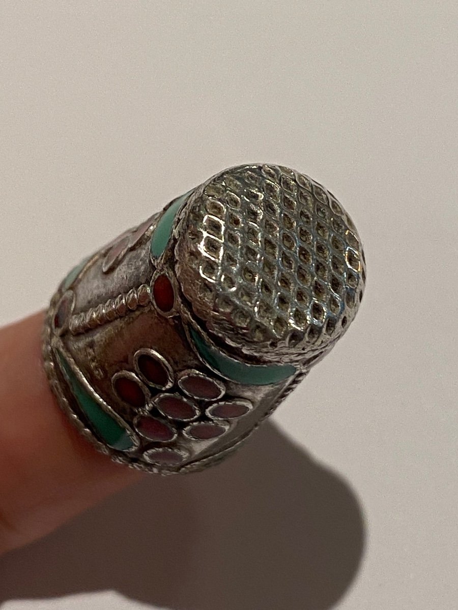 Old Enameled Sterling Silver Sewing Thimbles -photo-3