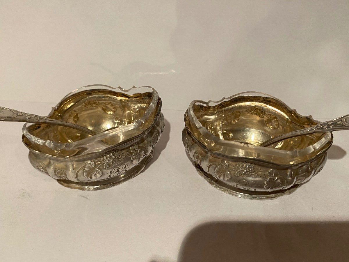 Pair Of Solid Silver Salt Cellars Art Nouveau Salt And Pepper Shakers -photo-4