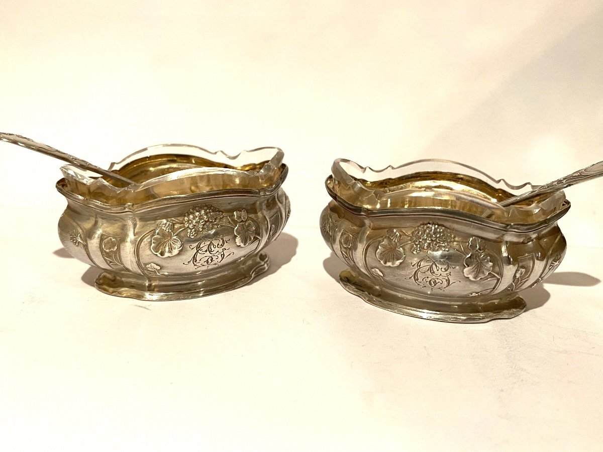 Pair Of Solid Silver Salt Cellars Art Nouveau Salt And Pepper Shakers 