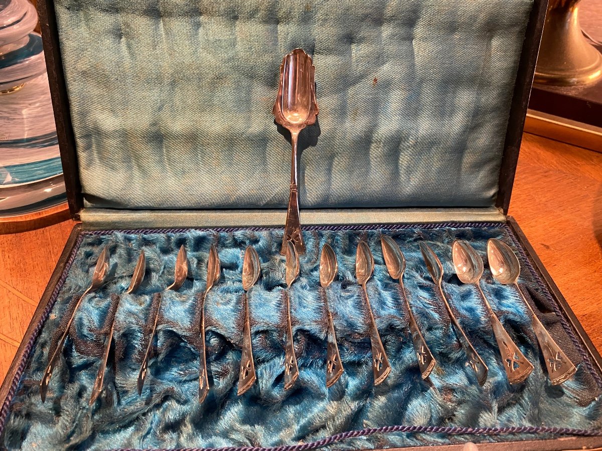 12 Dutch Solid Silver Moka Coffee Spoons 19th Century -photo-4