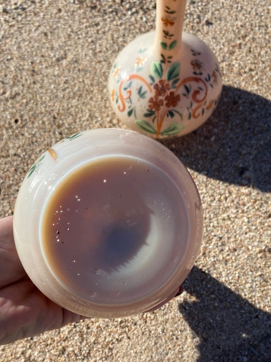 Pair Of 19th Century Enamelled Opaline Vases, Napoleon III Soliflore-photo-3