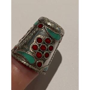 Old Enameled Sterling Silver Sewing Thimbles 