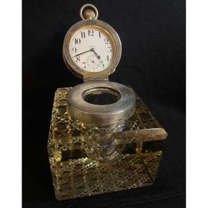 English Inkwell With Pocket Watch Holder System 