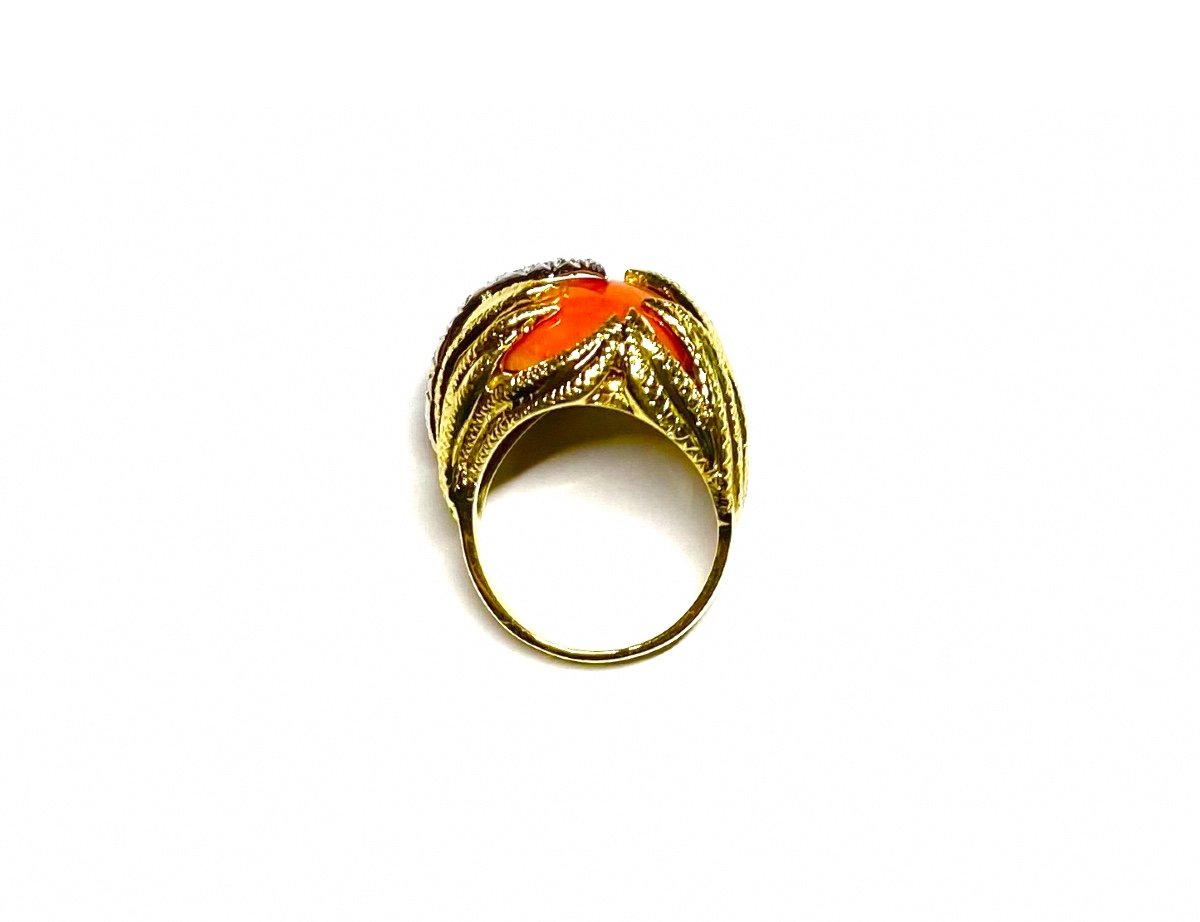 Bague vintage corail et diamants vers 1960 - 1970-photo-2