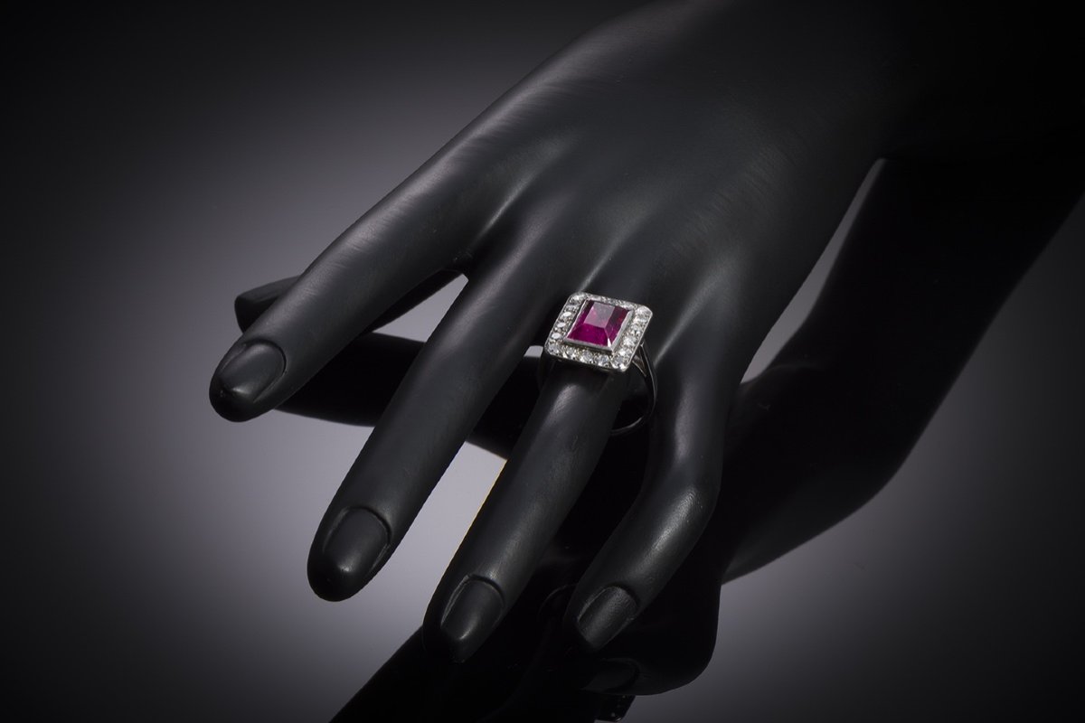 Vintage Rubellite Ring (7 Carats) Diamonds In Platinum-photo-3