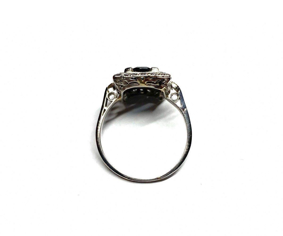 Sapphire And Diamond Ring In Platinum And Gold. French Work.-photo-2