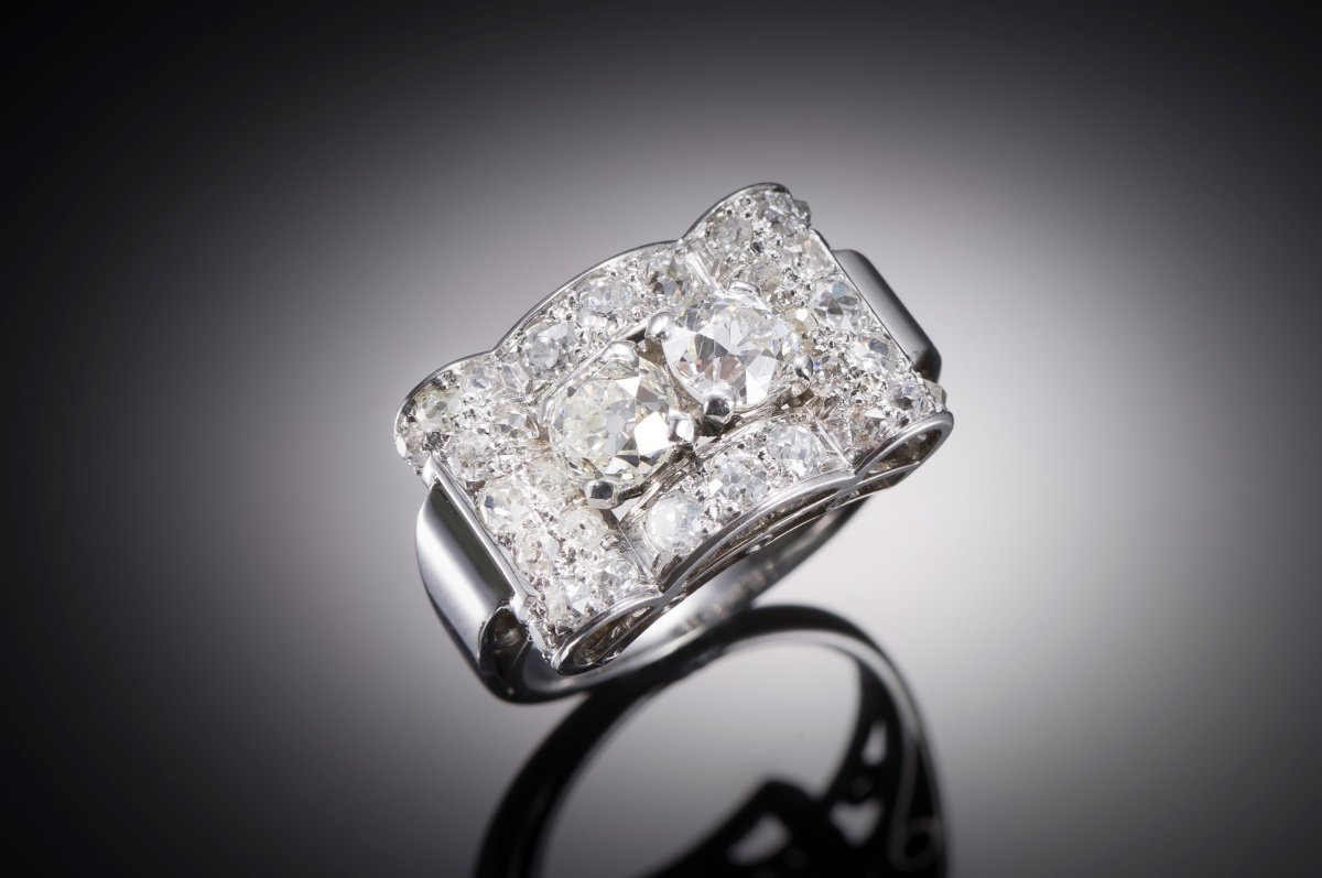 Art Deco Diamond Ring (3.50 Carats Including Main 2 X 90 Carats)