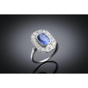 French Art Deco Ring Circa 1935, Glannes R. Former Maison Duran, Natural Sapphire (4 Carats)