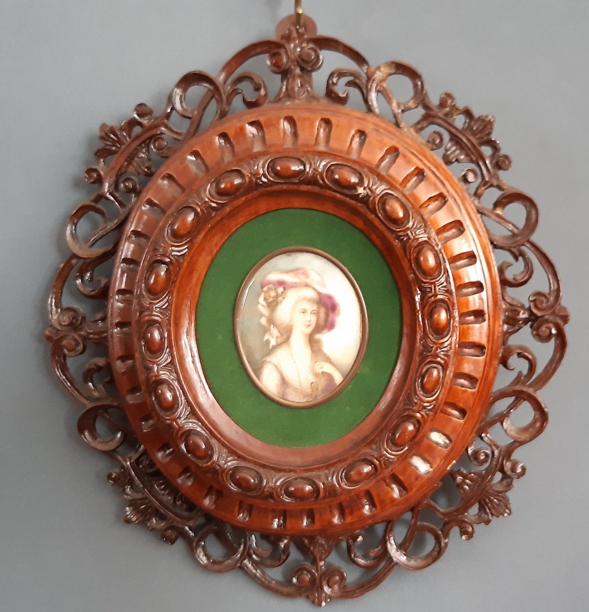 Miniature On Ivory With Carved Wooden Frame